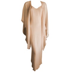 Halston diaphanous vintage cape dress