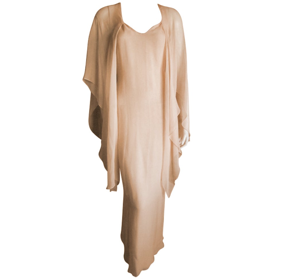 Halston diaphanous vintage cape dress at 1stDibs