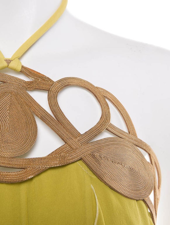 Women's Emelio Pucci exquisite silk chiffon gown golden chain trim  New