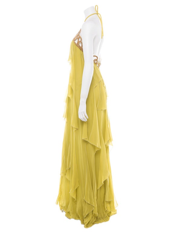 Emelio Pucci exquisite silk chiffon gown golden chain trim  New 2