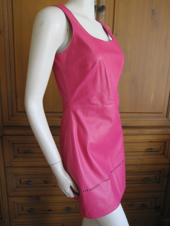 Gianni Versace Vintage Versus pink leather perferated mini dress 3