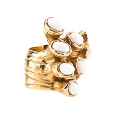 Yves Saint Laurent Vintage sculptural ring with white cabachons