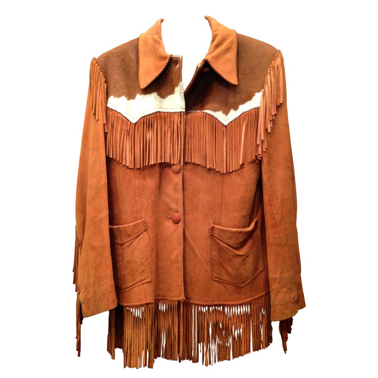 Levi's western wear fringed suede jacket with cowhide trim at 1stDibs ...