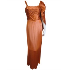 Hattie Carnegie 1930's  silk satin evening gown with drape