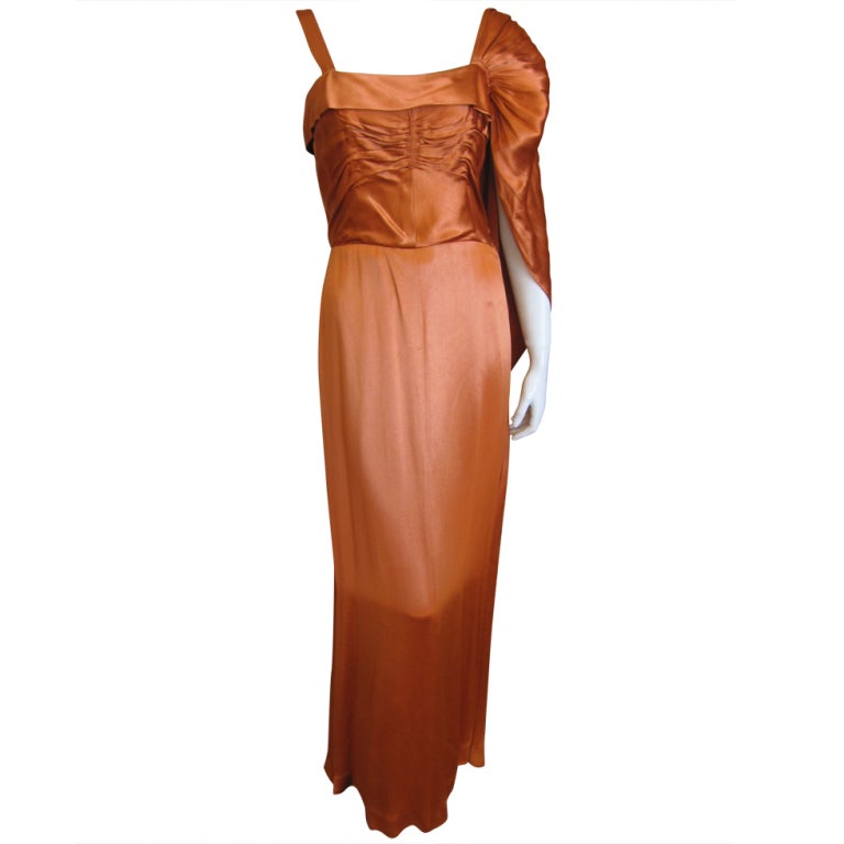Hattie Carnegie 1930
s  silk satin evening gown with drape
