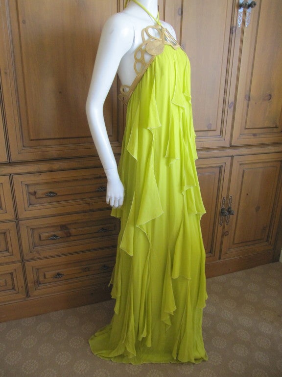 Emelio Pucci exquisite silk chiffon gown golden chain trim  New 3