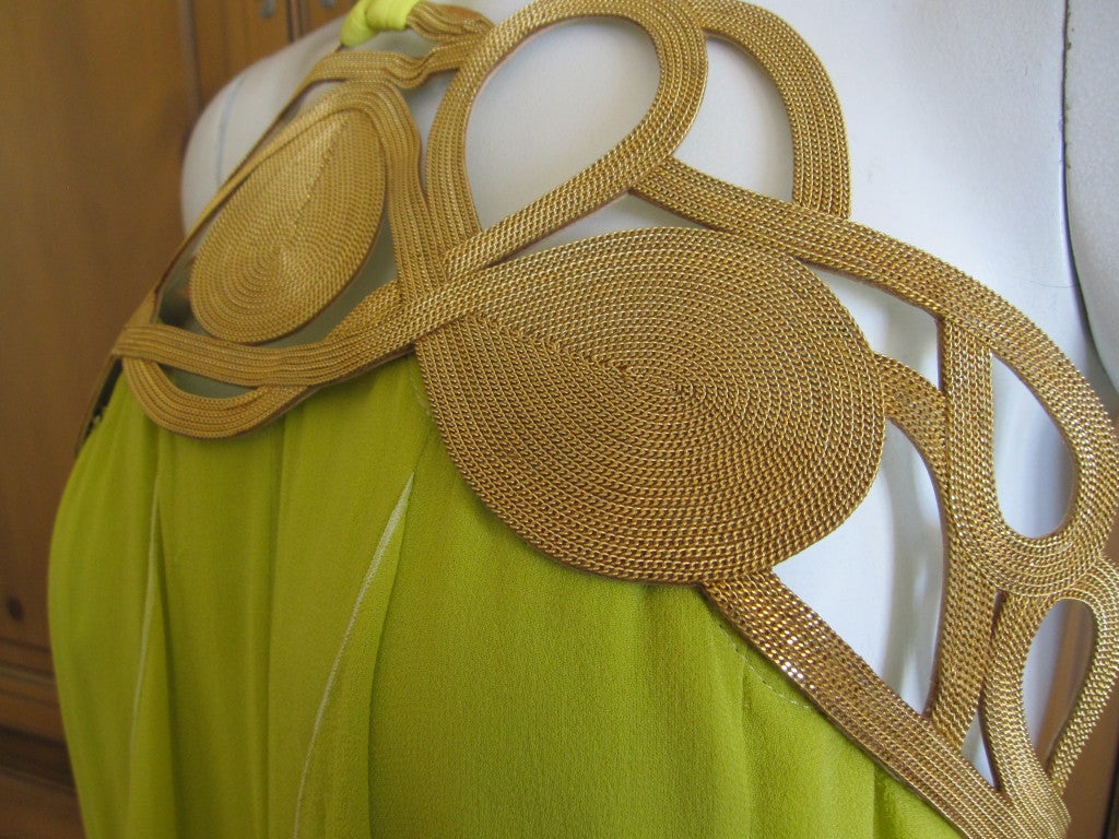 Emelio Pucci exquisite silk chiffon gown golden chain trim  New 6