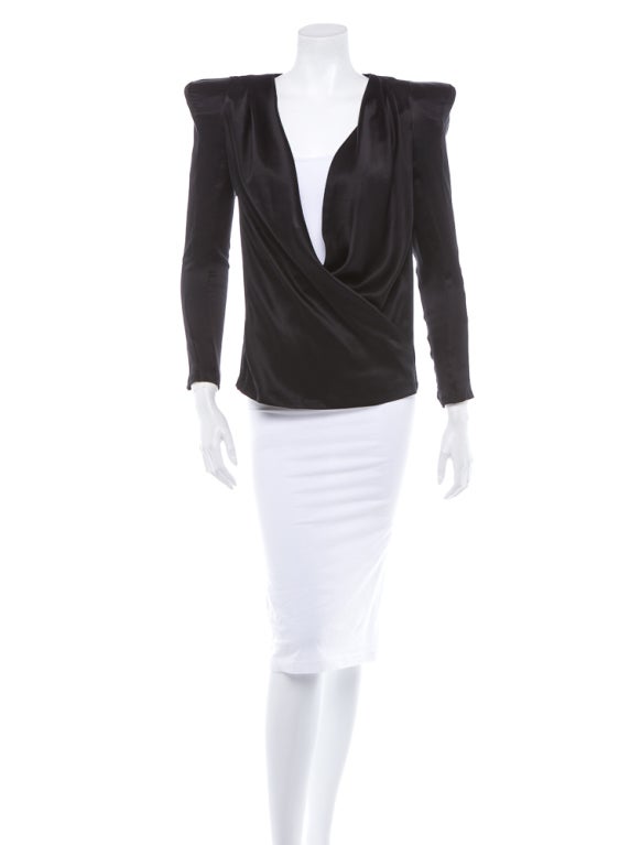 Balmain Black silk blouse with accentuated shoulder pads at 1stDibs