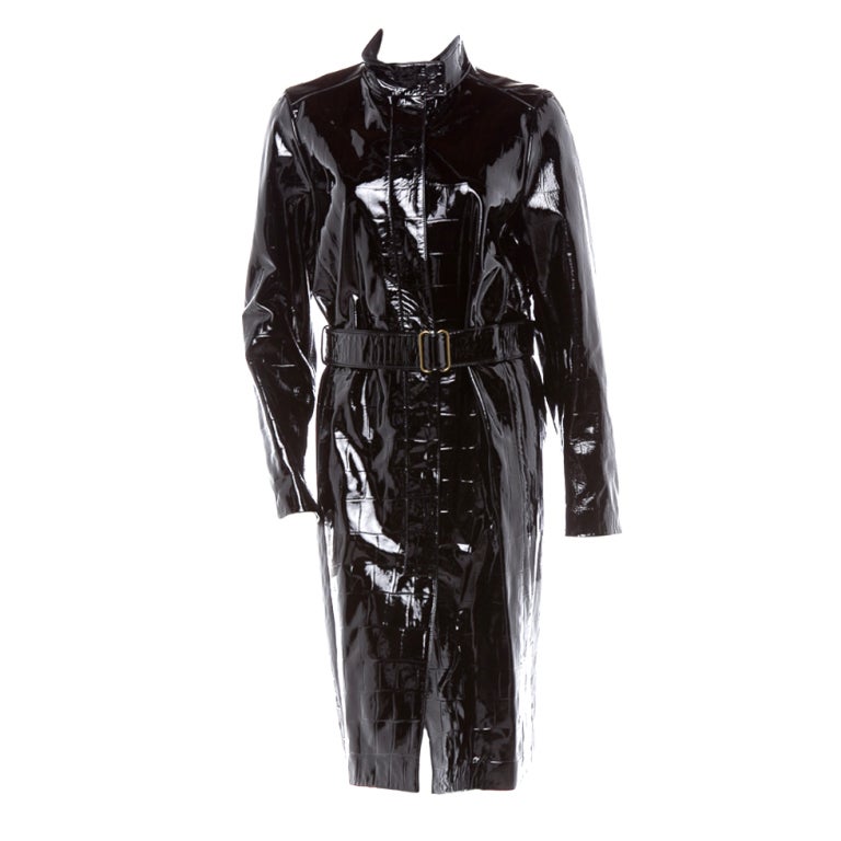 Yves Saint Laurent Alligator embossed patent leather trench coat at 1stDibs