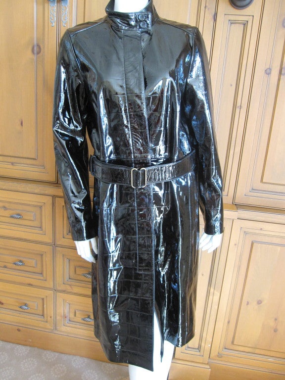 Yves Saint Laurent Alligator embossed patent leather trench coat