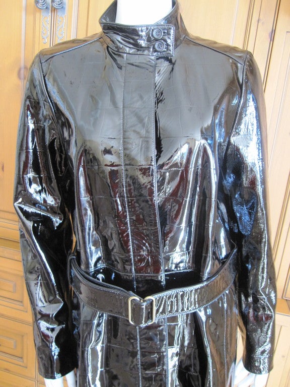 Yves Saint Laurent Alligator embossed patent leather trench coat at 1stDibs