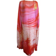 Hanae Mori Sunset on Chrysanthemums silk chiffon caftan & dress