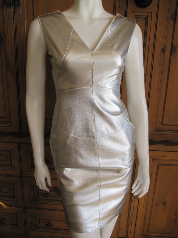 Chanel sexy MOD silver lambskin leather minidress  Fall 1999 36
