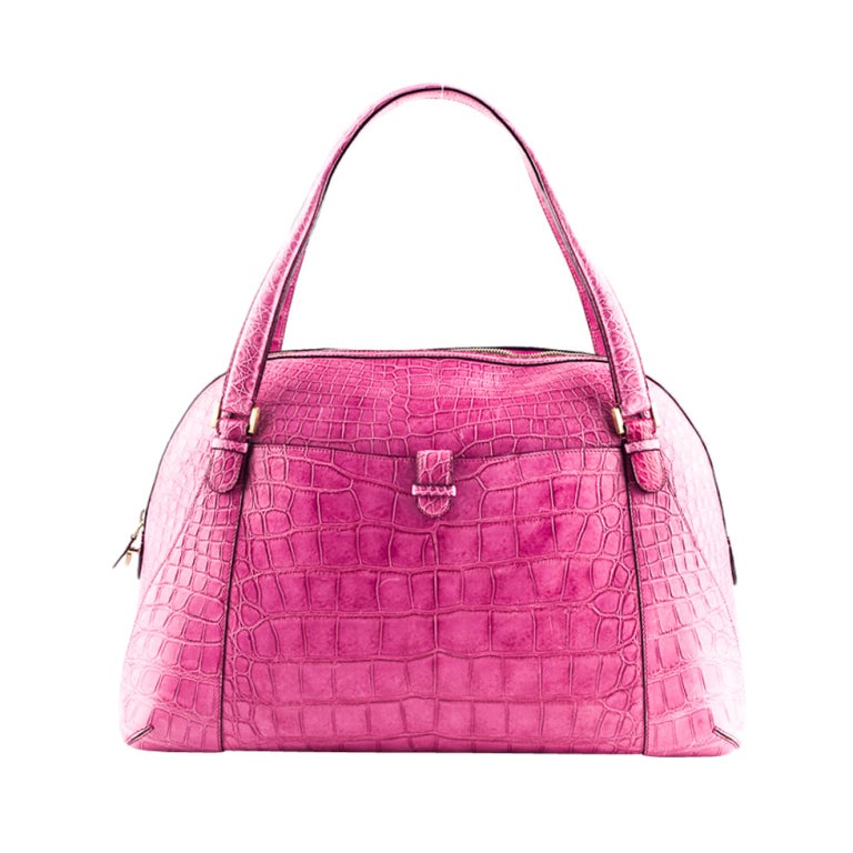 Valextra large pink crocodile "Punch" handbag