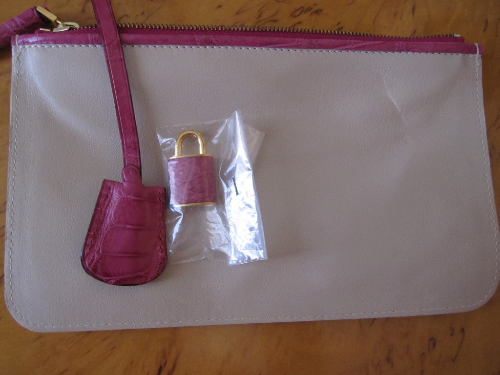 Valextra large pink crocodile 