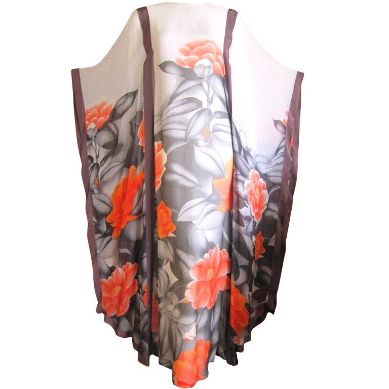 Hanae Mori couture silk evening dress with kimono sleeves
