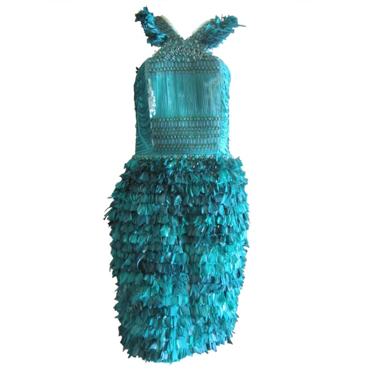 Gucci green feather runway dress new with tags $12, 500 Sz 42 at ...