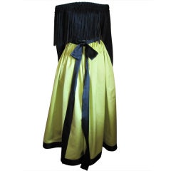 Bill Blass vintage neon green ball skirt with fringe macrame top