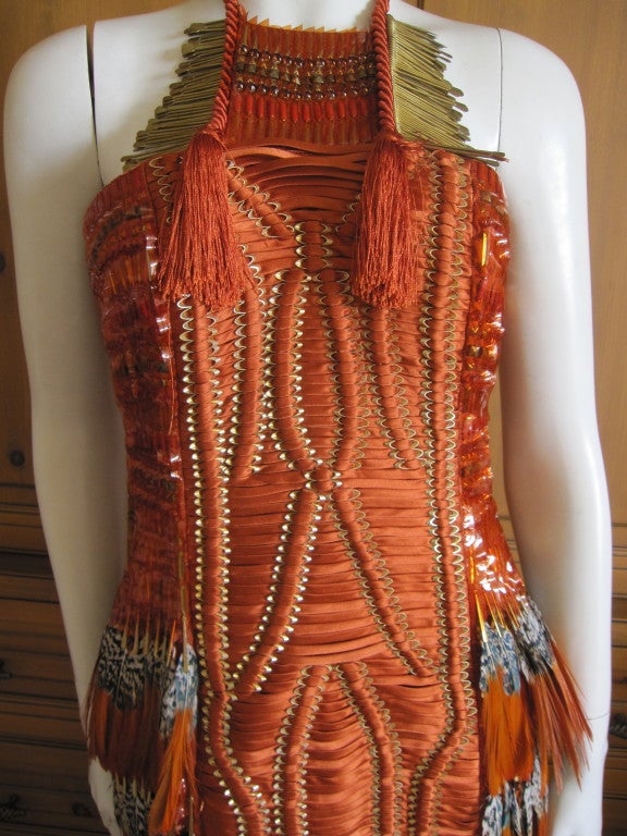 orange feather dress