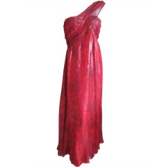 Bill Blass shimmering vintage red one shoulder dress