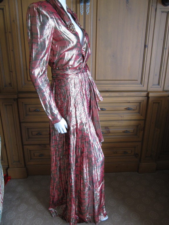 Brown Valentino Haute Couture gold lurex low cut gown