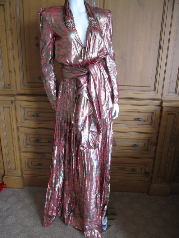 Valentino Haute Couture gold lurex low cut gown In Good Condition In Cloverdale, CA