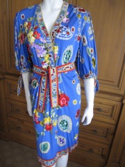Leonard Paris silk jersey "Rubis"jewel pattern belted dress&coat
