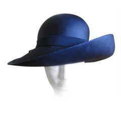 Chanel extra fine navy blue straw wide brim hat