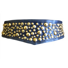 Galanos wide navy blue leather studded belt