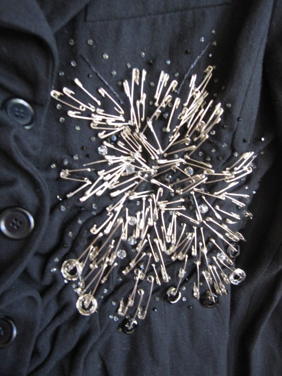 Moschino Punk Safety Pin embellished black coat 1