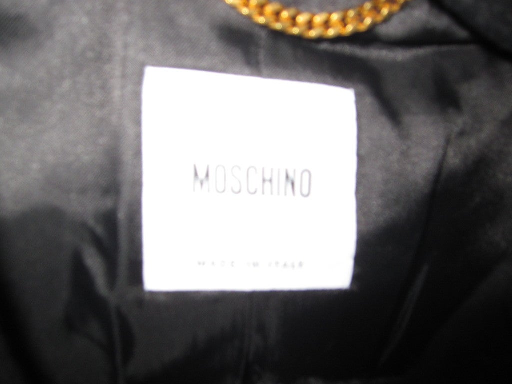 Moschino Punk Safety Pin embellished black coat 2