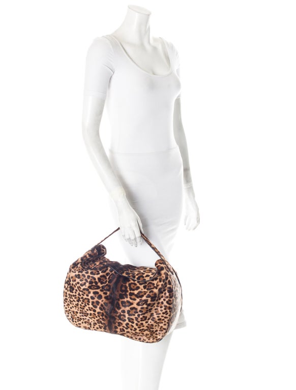 Women's Azzedine Alaia large leopard print pony skin satchel bag