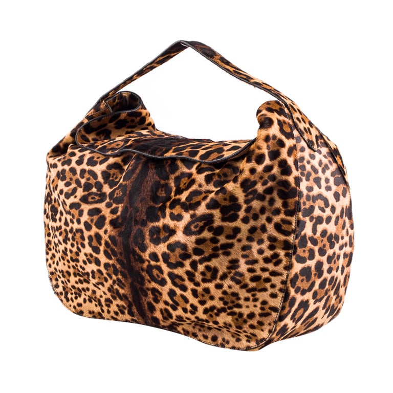 Azzedine Alaia large leopard print pony skin satchel bag