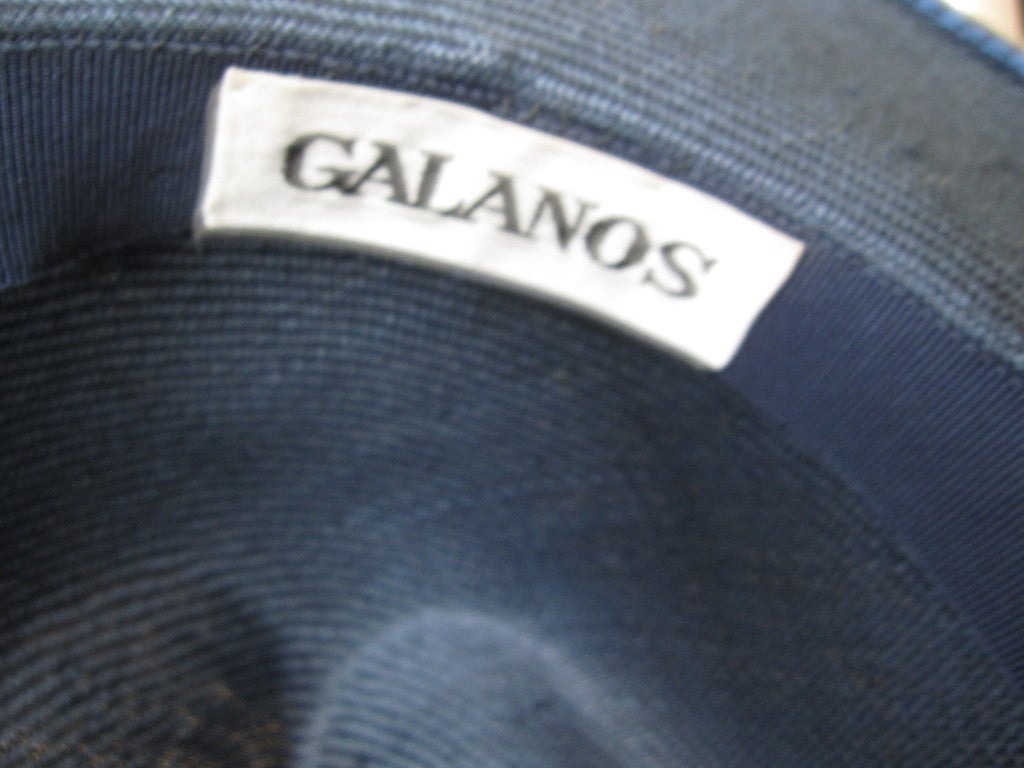 James Galanos navy blue straw wide brim hat 2