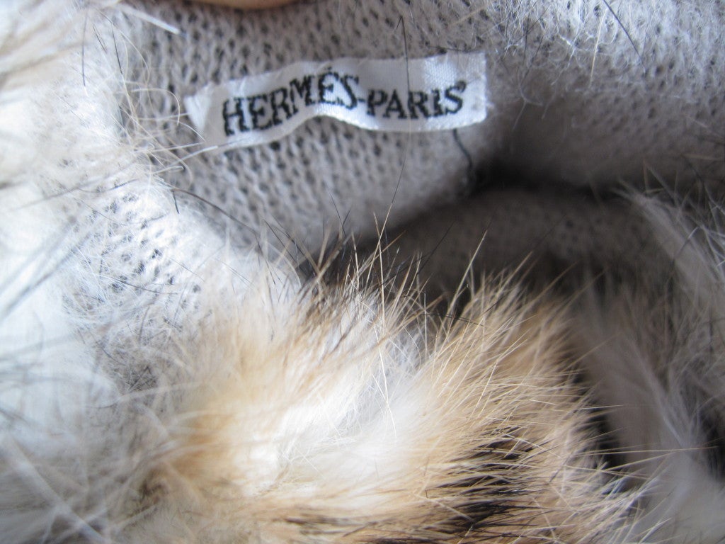 Hermes men's cashmere lined leather gloves w leopard print fur 3