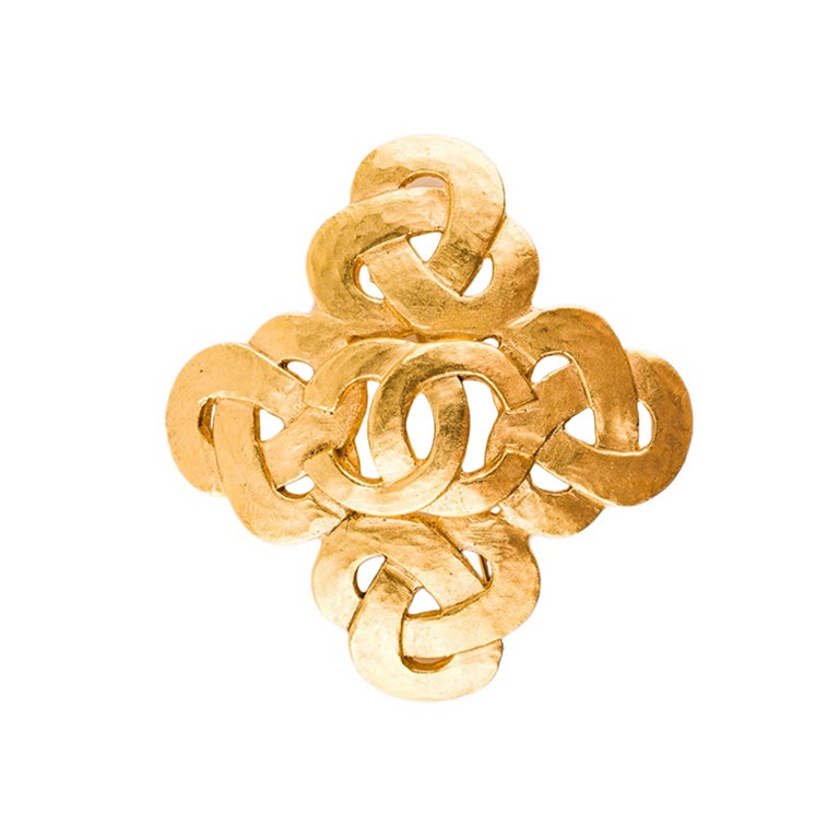 Chanel hammer texture bold gold Coptic Cross pin