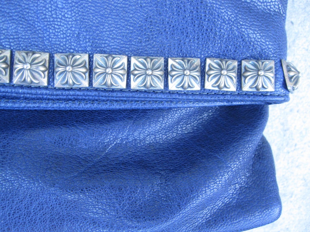 Chrome Hearts blue leather clutch with Sterling silver crosses 1