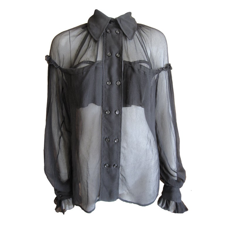 Yves Saint Laurent by Tom Ford black sheer silk blouse