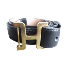 Hermes vintage mens "H" Buckle black leather strap 32"-34"