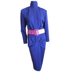 James Galanos purple jersey dress with belt
