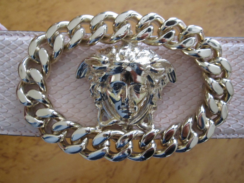 Women's or Men's Gianni Versace wide snakeskin belt with Giant Medusa head buckle