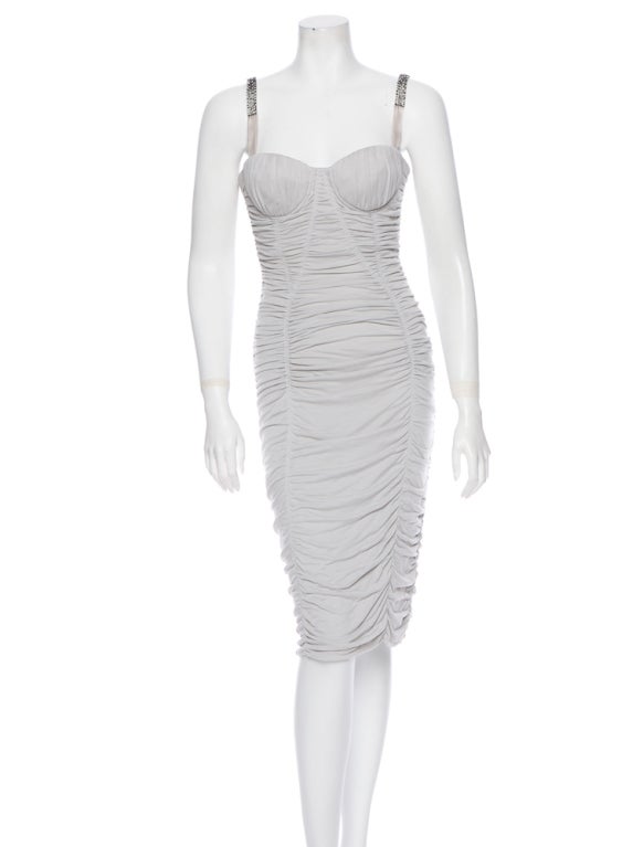 Dolce & Gabbana supersexy

bombshell ruched dress

sz 6

Light cool grey dress with bustier top, ruching throughout, crystal encrusted shoulder straps and exposed back zip closure.


Fabric Content: 95% Silk, 5% Real Crystal; Lining 78%