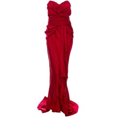Christian Dior Ruby Red evening gown with train & wrap