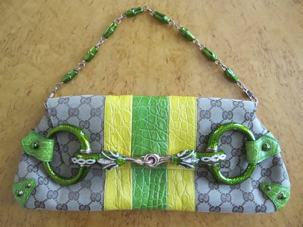 Gucci by Tom Ford Fall 2004 alligator trim jewel snake AD bag In Excellent Condition In Cloverdale, CA