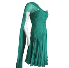 Jean Desses emerald green pleated silk chiffon dress