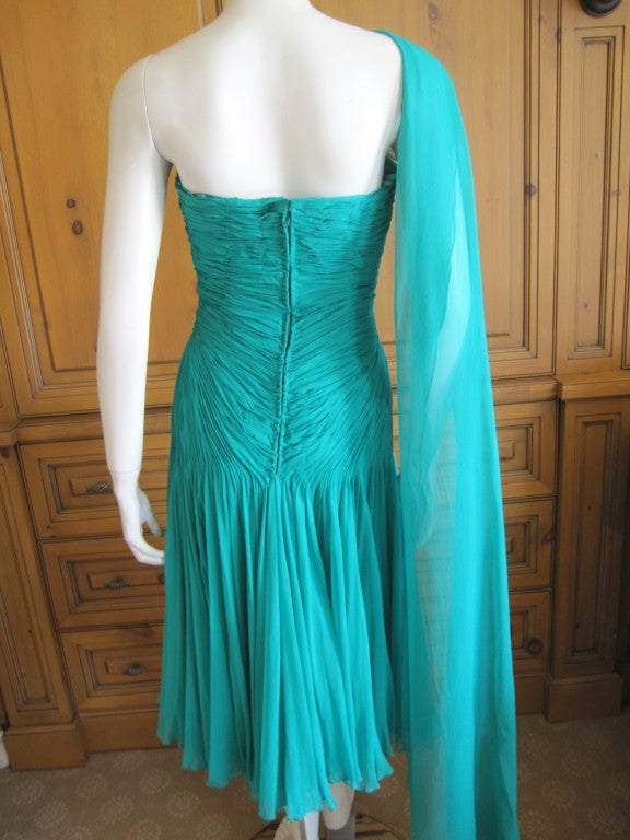 Jean Desses emerald green pleated silk chiffon dress 2