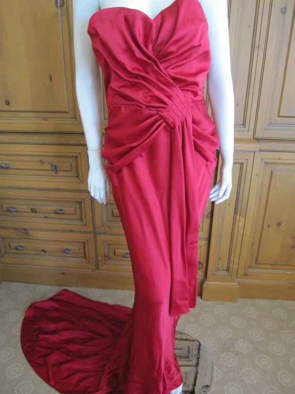 Christian Dior Ruby Red evening gown with train and wrap at 1stdibs