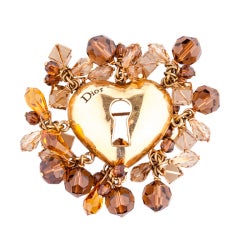 Christian Dior Gold Heart key hole beaded pin