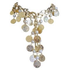 Nina Ricci coin and pearl bold gold belt/necklace