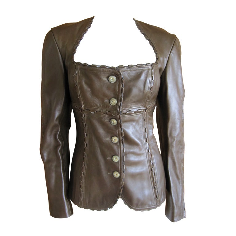 Azzedine Alaia vintage brown leather hinge jacket